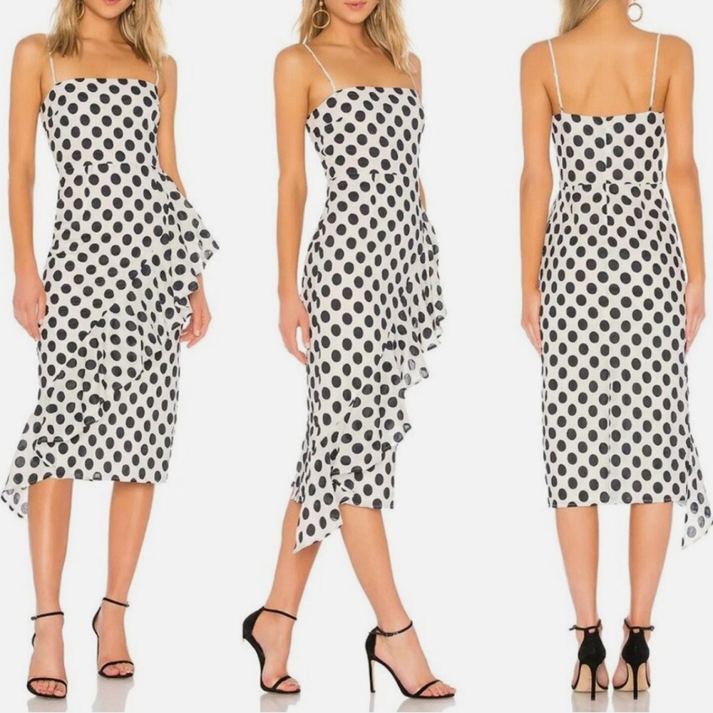 LOVERS and Friends Ellie Midi Dress Black White Polka Dot Ruffle Size Small